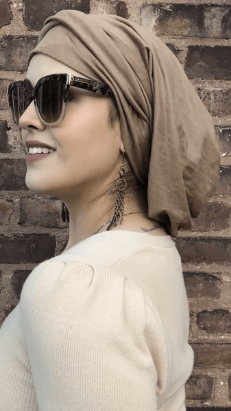To Cover & Conceal Hair Suede Look Wrap Around Snood Head Scarf. Modern Hijab Tichel. Made in USA - Uptown Girl Headwear