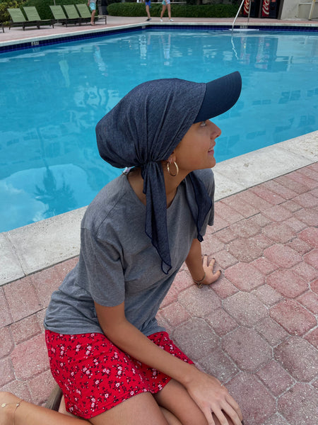 Denim Sun Visor Baseball Cap Tie Back Hat Blue or Black Sun Visor Scarf Hijab Covering