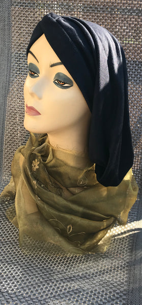Navy Blue Snood Turban Renaissance Style Jewish Muslim Christian African Hijab Tichel For Women. Made in USA
