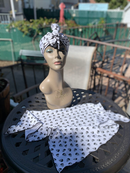 Skull Cap For Biker | Halloween Costume Hat | Biking Scarf | Biker scarf Skulls Skeleton Spooky Style Theme | Made in USA