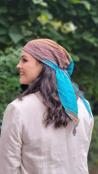Headcovering Brown Turquoise Easy Slip On Style Sequined Pre Tied Stunning Head Scarf Hijab Head Wrap For Women