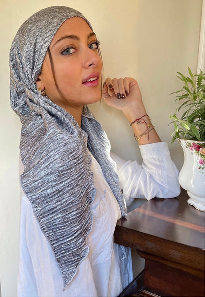 Modern Silver Grey Headscarf | Head Cover Turban For Women | Long Tie Back Hat Hair Wrap To Conceal Hair | Silver Fitted Pre Tied Head Covering | Head Wrap Scarf For Women
