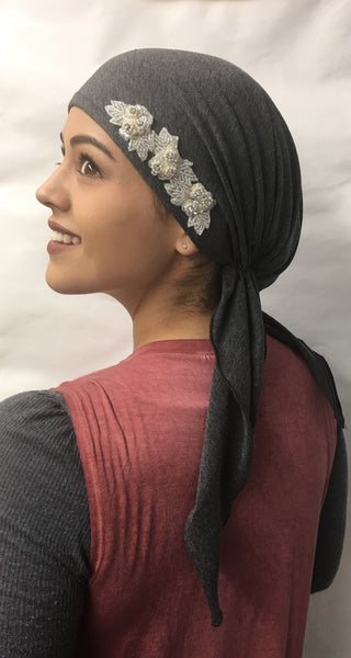Essential Headwear For Women Dressy Formal Fancy Black Cotton Pre-Tied Head Scarf - Uptown Girl Headwear