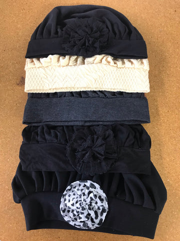 Bundle of Five Pleated Slouchy Caps For Day Wear Or Sleepwear - Uptown Girl Headwear