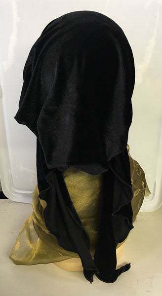 Black Velvet New Slip On Style Quality Stretchy Pre Tied Scarf Hair Wrap For Muslim Jewish Christian Women - Uptown Girl Headwear