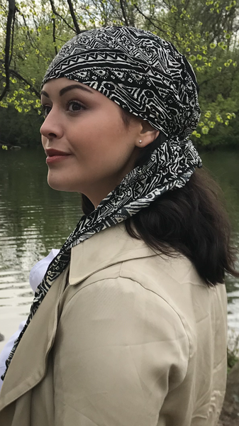 Black Pre-Tied Hijab Style Hair Wrap Slip On Head Scarf