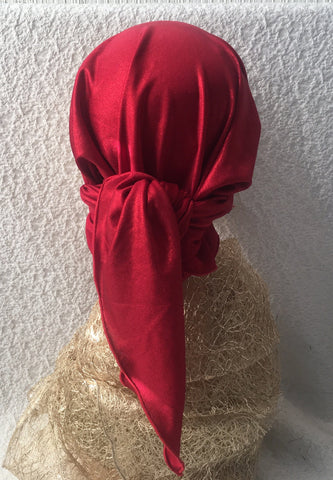 Tie Back Cap To Conceal Hair Pre Tied Head Scarf Casual Dressy Gift Red Wrap Dressy with Shimmer Shine - Uptown Girl Headwear