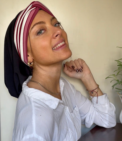 Stunning Striped Women's Turban Snood Hijab With Color