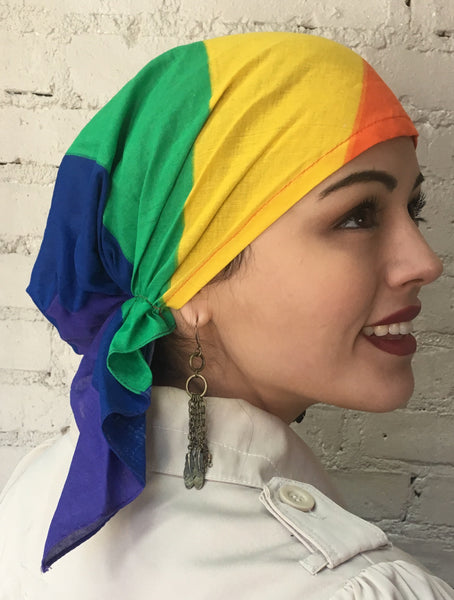 Doctors Hat LGBT Gay Pride Rainbow New Easy Tie Back Scrub Cap Pre Tied Elasticized Doctors Bandana Head Scarf Hair Wrap - Uptown Girl Headwear