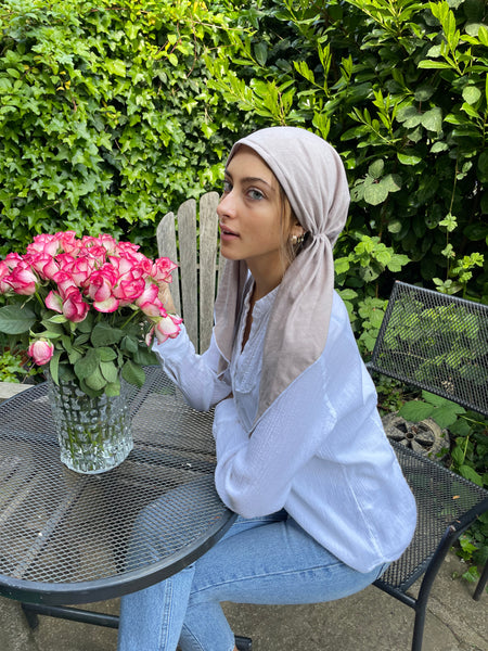 Beige Pre-Tied Head Scarf | Made in USA by Uptown Girl Headwear