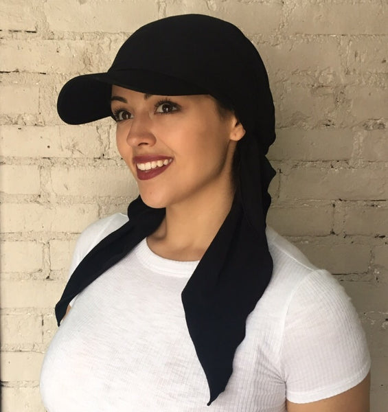 Black Sun Visor Scarf Hijab Headgear To Cover Conceal and Shade Hair by Uptown Girl Headwear - Uptown Girl Headwear