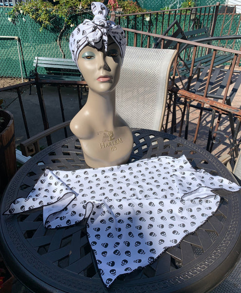 Skull Cap For Biker | Halloween Costume Hat | Biking Scarf | Biker scarf Skulls Skeleton Spooky Style Theme | Made in USA