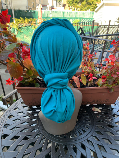 Tichel | Hair Wrap | Turquoise Wrap Around 10 Way Tie Head Scarf by Uptown Girl Headwear | Made in USA