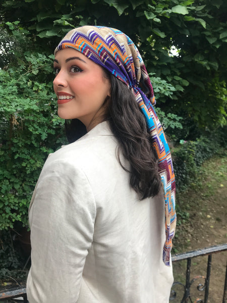 colorful fitted elasticized head scarf