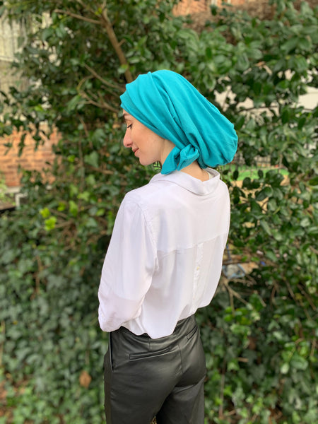 Tichel | Hair Wrap | Turquoise Wrap Around 10 Way Tie Head Scarf by Uptown Girl Headwear | Made in USA