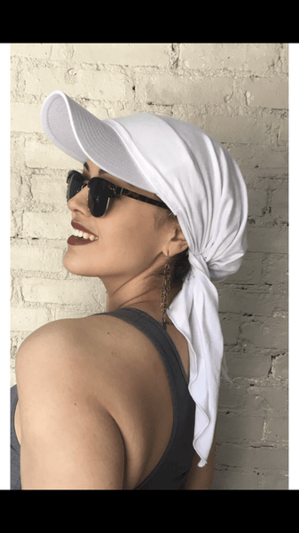 White Sun Visor Lycra Pre Tied Scarf Durag Hijab - Uptown Girl Headwear