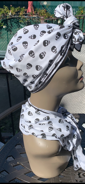 Skull Cap For Biker | Halloween Costume Hat | Biking Scarf | Biker scarf Skulls Skeleton Spooky Style Theme | Made in USA