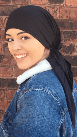 Tichel Best Seller Hijab Black Head Scarf For Muslim Jewish Christian African Women Easy On Style Pre-Tied Soft Spandex Comfortable Head Scarf With Long Ties - Uptown Girl Headwear