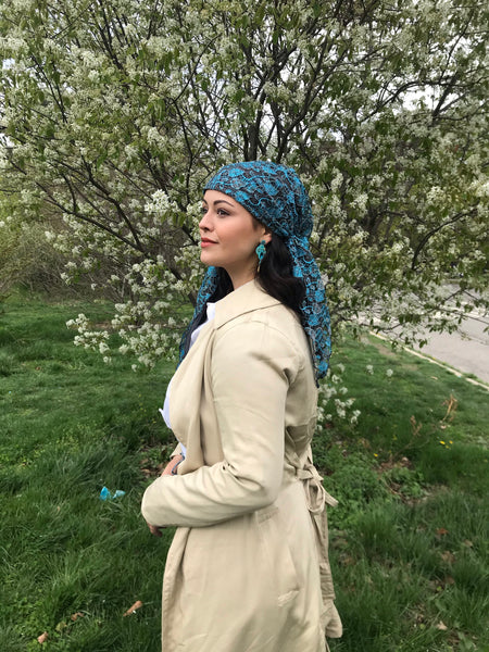 Vintage Style Head Scarf | With Sparkly Design | Headwear For Women Dressy Formal Fancy Pre-Tied Hair Scarf | Made in USA