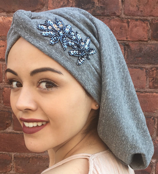Uptown Girl Headwear Classic Top Knot Snood Turban Hijab With Stunning Applique - Uptown Girl Headwear