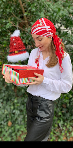 Designer Style Turban Hair Scarf Gift | Elegant Red Head Scarf Tie Back Cap For Women Easy Slip On Style Pre-Tied | Proudly Made in USA