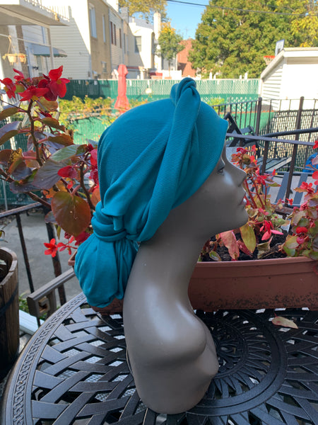 Tichel | Hair Wrap | Turquoise Wrap Around 10 Way Tie Head Scarf by Uptown Girl Headwear | Made in USA