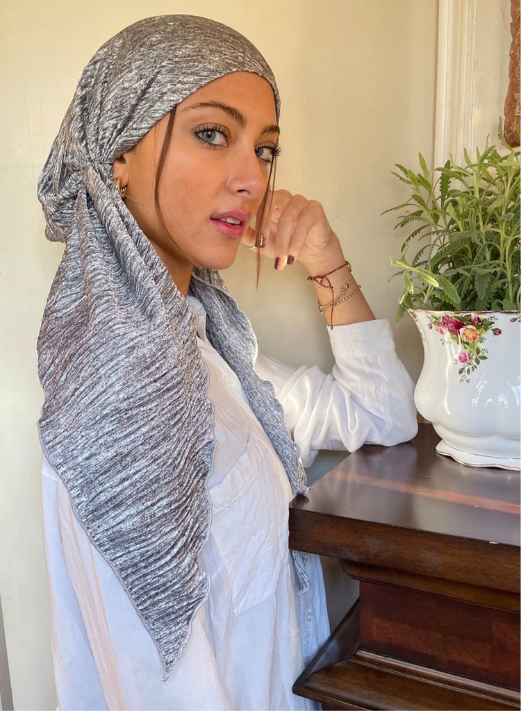 Modern Silver Grey Headscarf Head Cover Turban For Women Long Tie Back Hat Hair Wrap To Conceal Hair Silver Fitted Pre Tied Head Covering Head