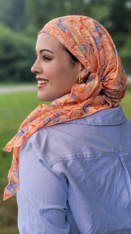 Cotton Orange Head Scarf For Women. Made in USA