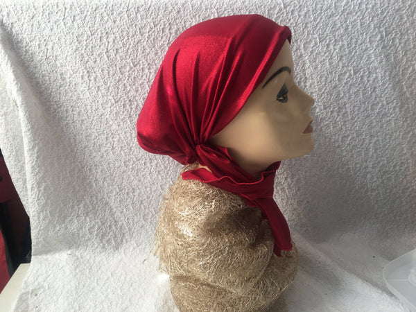 Tie Back Cap To Conceal Hair Pre Tied Head Scarf Casual Dressy Gift Red Wrap Dressy with Shimmer Shine - Uptown Girl Headwear
