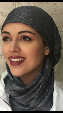 Conceal Hair New Slip On Style Metallic Shimmer Pre Tied Head Wrap Tichel Modern Hijab Gypsy Scarf - Uptown Girl Headwear