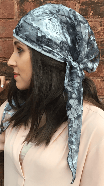 Grey Lace Head Scarf For Jewish Muslim and Christian Women - Uptown Girl Headwear