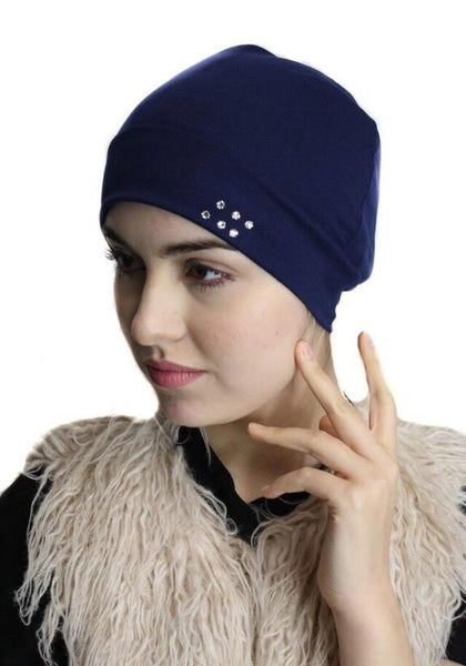 Head Warmer Cap To Conceal Hair Cotton Undercover Head Warmer With Authentic Swarovski Crystals - Uptown Girl Headwear