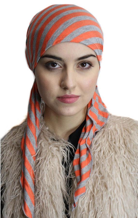 Uptown Girl Headwear Sale Coral Grey Slip On Hair Wrap - with 2 long ties to tie for custom fit - Uptown Girl Headwear